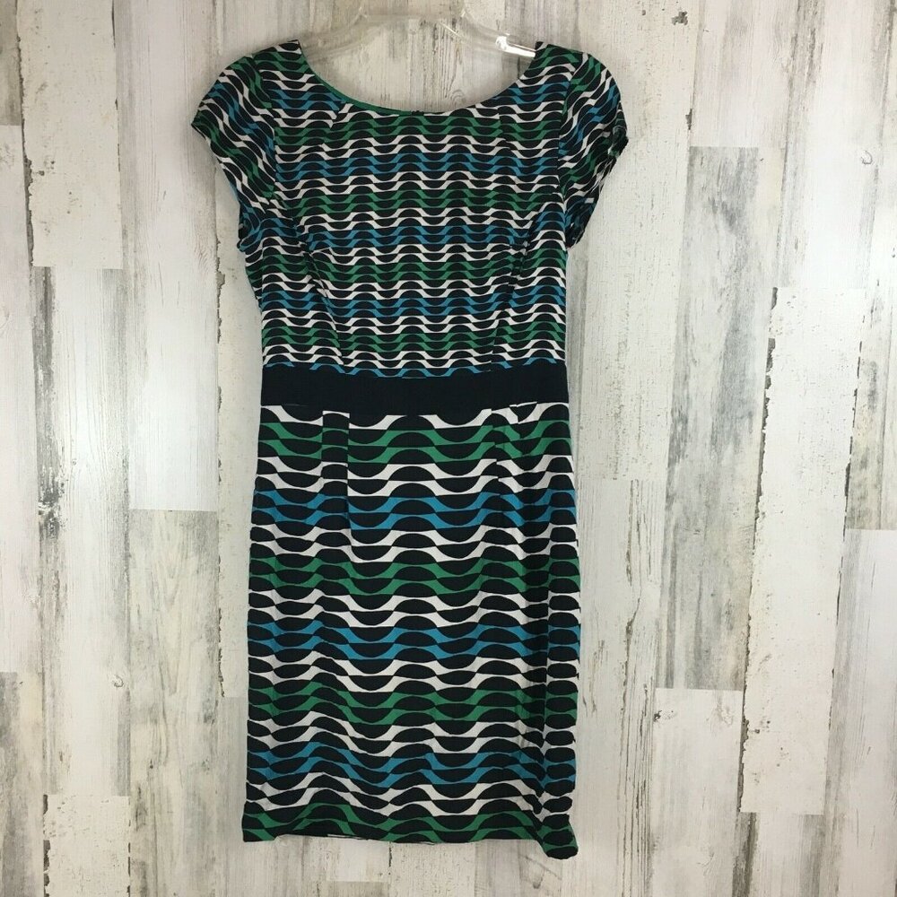 Boden Kensington Short Sleeve Silk Blend Dress Green Blue Sz 4